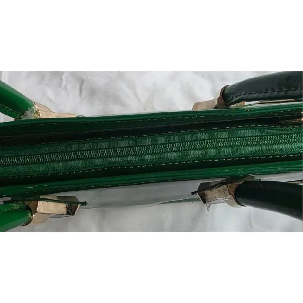 Emerald Green Patent Satchel Handbag Glossy Top Handle Bag Structured NWOT